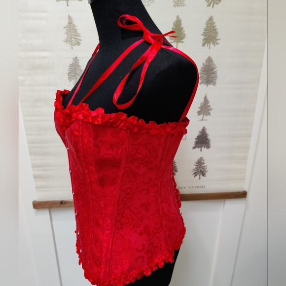 Red Satin Vintage Style Corset - LG - Picture 10 of 12